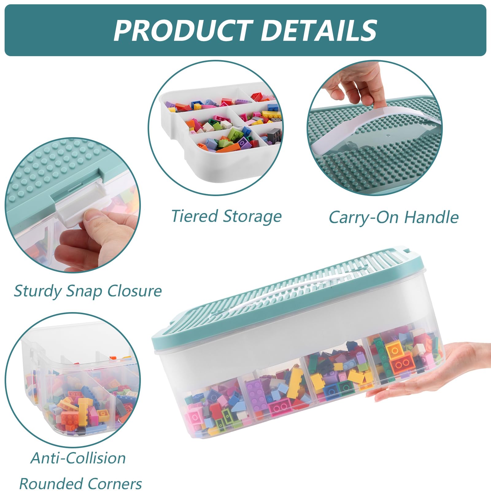 Boite Rangement, Boite de Rangement, Boite de Rangement Empilable Vert, 3 Niveaux Boite Rangement Plastique, Boite Rangement Plastique avec Couvercle pour Blocs de Construction