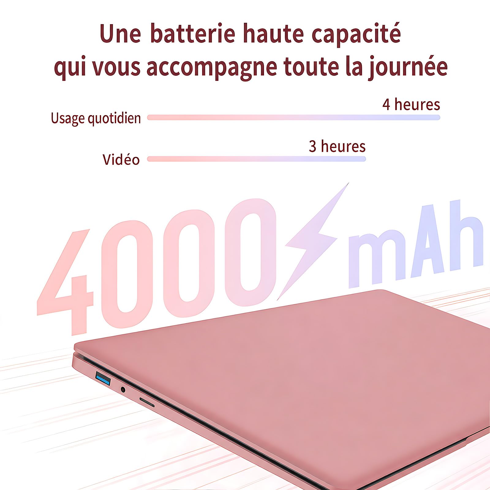 Ordinateur Portable 14 Pouces Léger, PC Portable Windows 11 Pro, Celeron J4105, 8 Go DDR4, Écran FHD IPS 1920x1080, WiFi 5G Bluetooth, Mini HDMI USB 3.0, Clavier AZERTY (Or Rose, 8+256G)