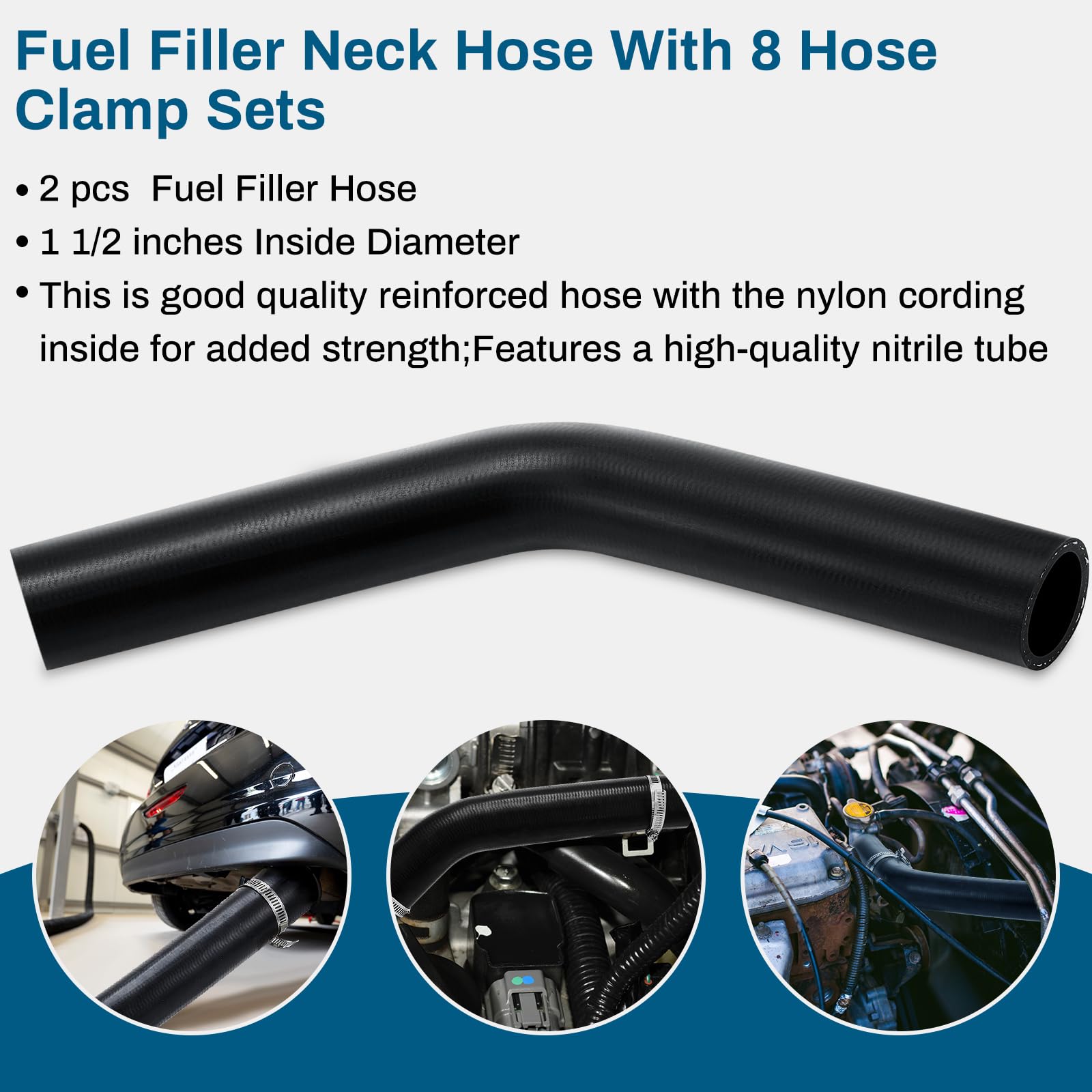 Frienda 2 Pcs Fuel Filler Neck Hose with 8 Hose Clamp Sets 1 1/2 Inches