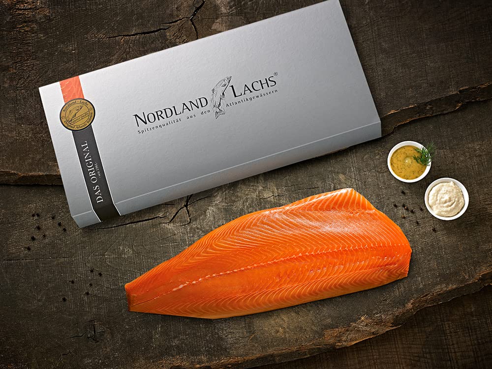 Nordland-Lachs Präsent zu Ostern | Lachs Feinkost Geschenk mit 230g Räucherlachs aus Schottland und Saucen | Edle Geschenkbox für Geschäftspartner