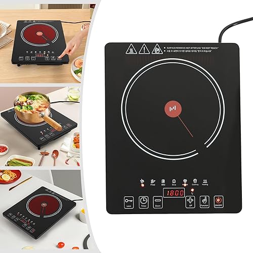 Miniatura 3 de Estufa eléctrica de cocina, estufa eléctrica de cerámica de 1800 W, estufa eléctrica, quemador superior, control táctil LED, portátil, quemador,