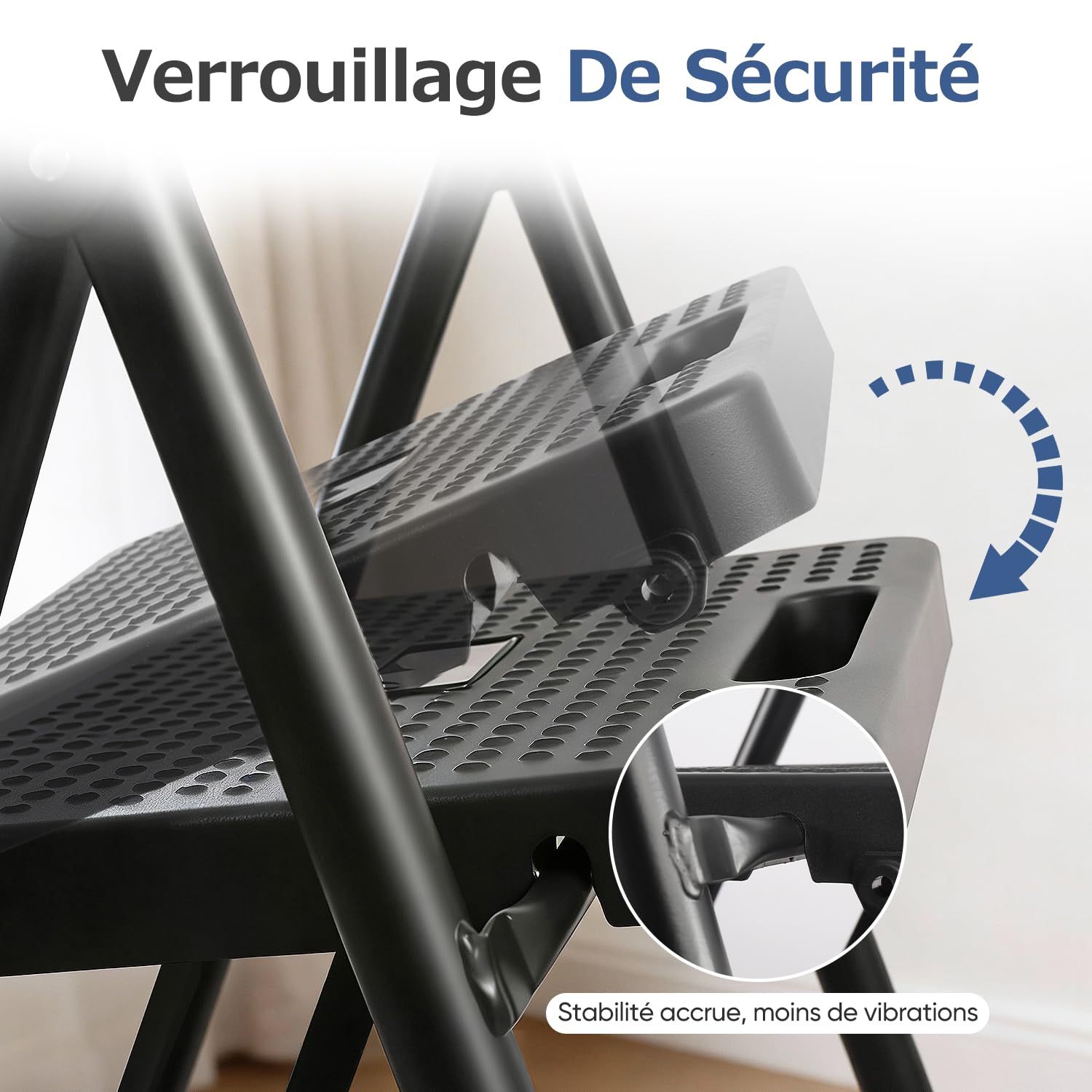 Sekey Marchepied 4 Marches Pliable, Escabeau Escamotable Cadre Acier, Haute Sécurité, Marches Antidérapantes Élargies, Verrou Stabilité, Certifié TÜV SGS en 131-2 14183, 150 kg, Familial, Noir