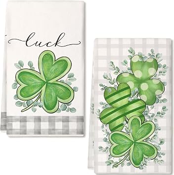 ARKENY St Patricks Day Polka dot Shamrock Kitchen Towels Dish Towels St. Patricks Day Decorations for Home Decor Drying Cloth Luck Sign 18x26 Inch Hand Towel for Cooking Set of 2
