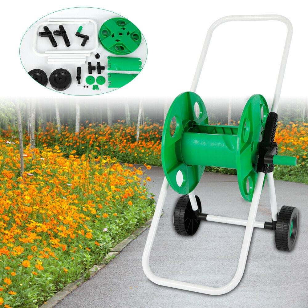 Carrello per tubi da giardino, avvolgitubo da giardino, 50 m, tubo da 1/2", con raccordo (verde)
