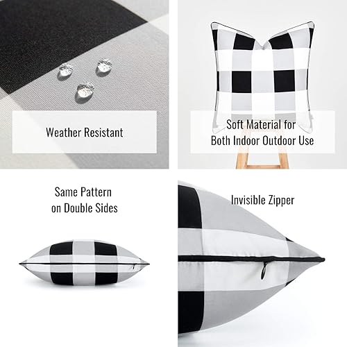 Miniatura 7 de Coastal Patio - Funda de almohada para interiores y exteriores, solo para patio, sofá, cuadros de búfalo negro, 20 x 20 pulgadas