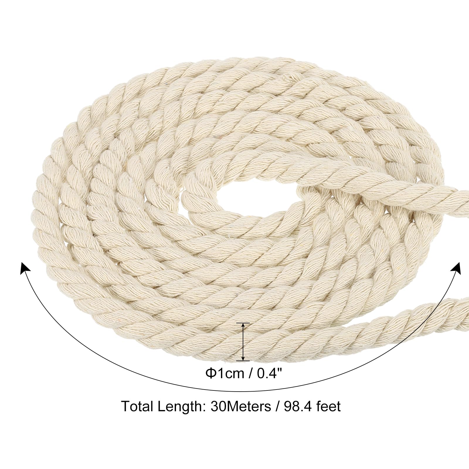 PATIKIL 1/2 Inch x 100 Feet Natural Twisted Cotton Rope, 3 Strand Strong Thick Tug of War Rope for Railings Crafts Home Decor White - Image 2