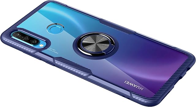 SORAKA Clear Case for Huawei P30 Lite with 360 degree rotation Ring Holder Slim Fit Case Transparent acrylic Cover Silicone Bumper,with Metal Plate for Magnetic Car Phone Holder