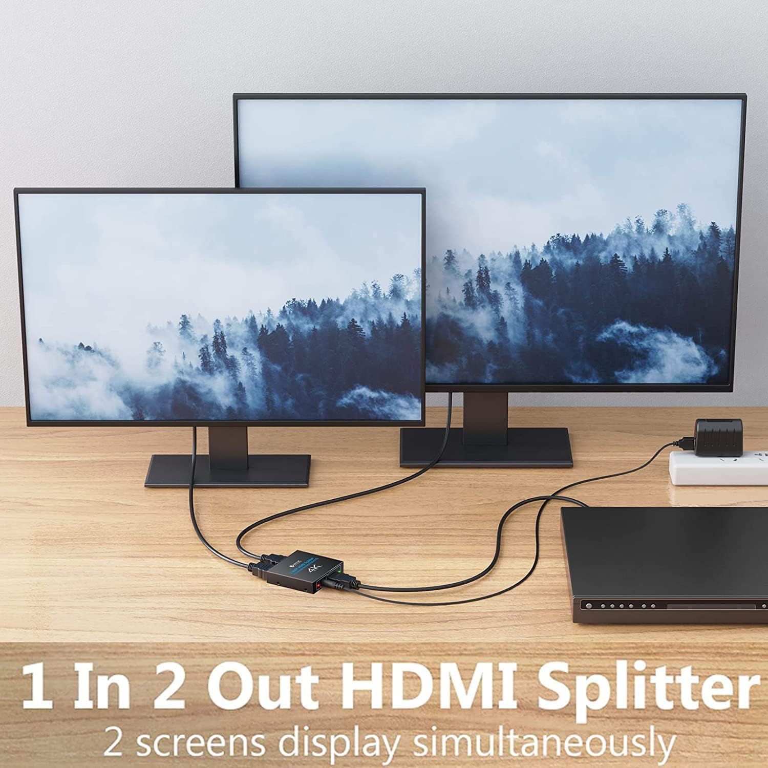 eSynic HDMI Splitter 4K HDMI Splitter 1 in 2 Out HDMI Splitters Box Power HDMI Splitter for Dual Monitors Hdcp Bypass HDMI Splitter Supports Full HD 1080P 4K @ 30Hz for PS4 Fire Stick HDTV etc