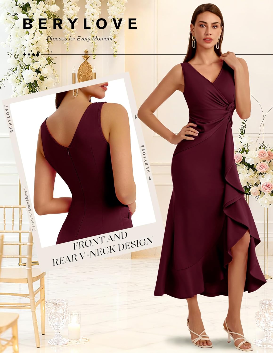 BeryLove Formal Wedding Guest Evening Midi Ruffle Dresses Prom Cocktail Party Mother of The Bride Dress - Image 6