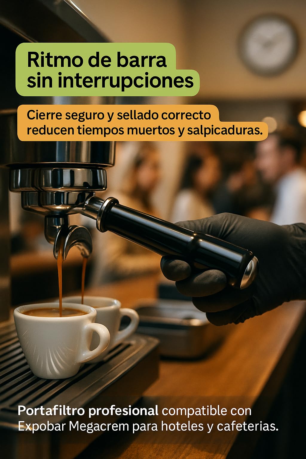 Portafiltro Doble 2 Vías Ø82 mm Ø62 mm Aletas 6.7 mm Salida Curva Caño 3/8 Acero INOX 75002500 Hostelería Máquinas Espresso Profesional Brazo Portafiltros Ajuste Preciso