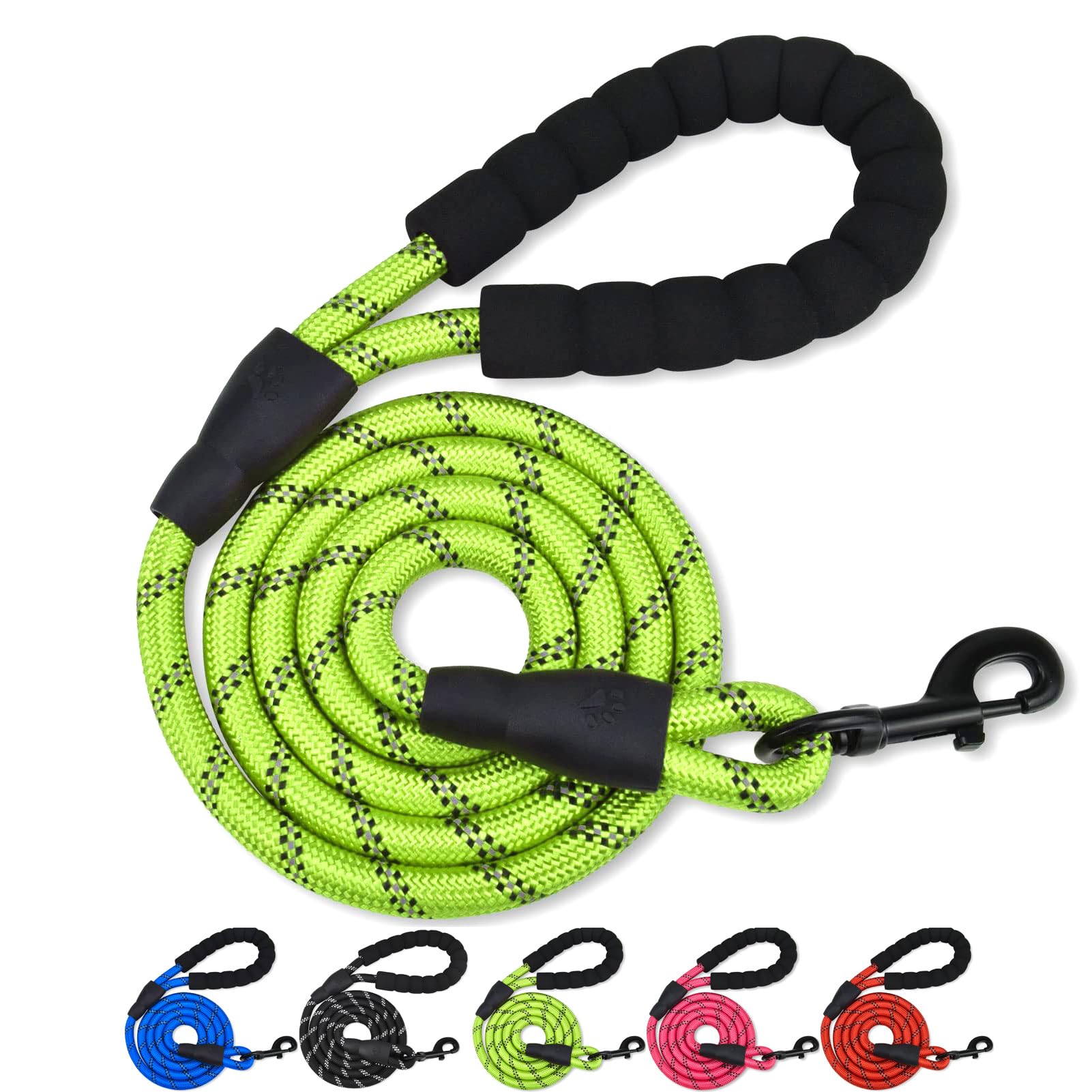 Rope Dog Lead with Soft Padded Handle and Carabiner Clip