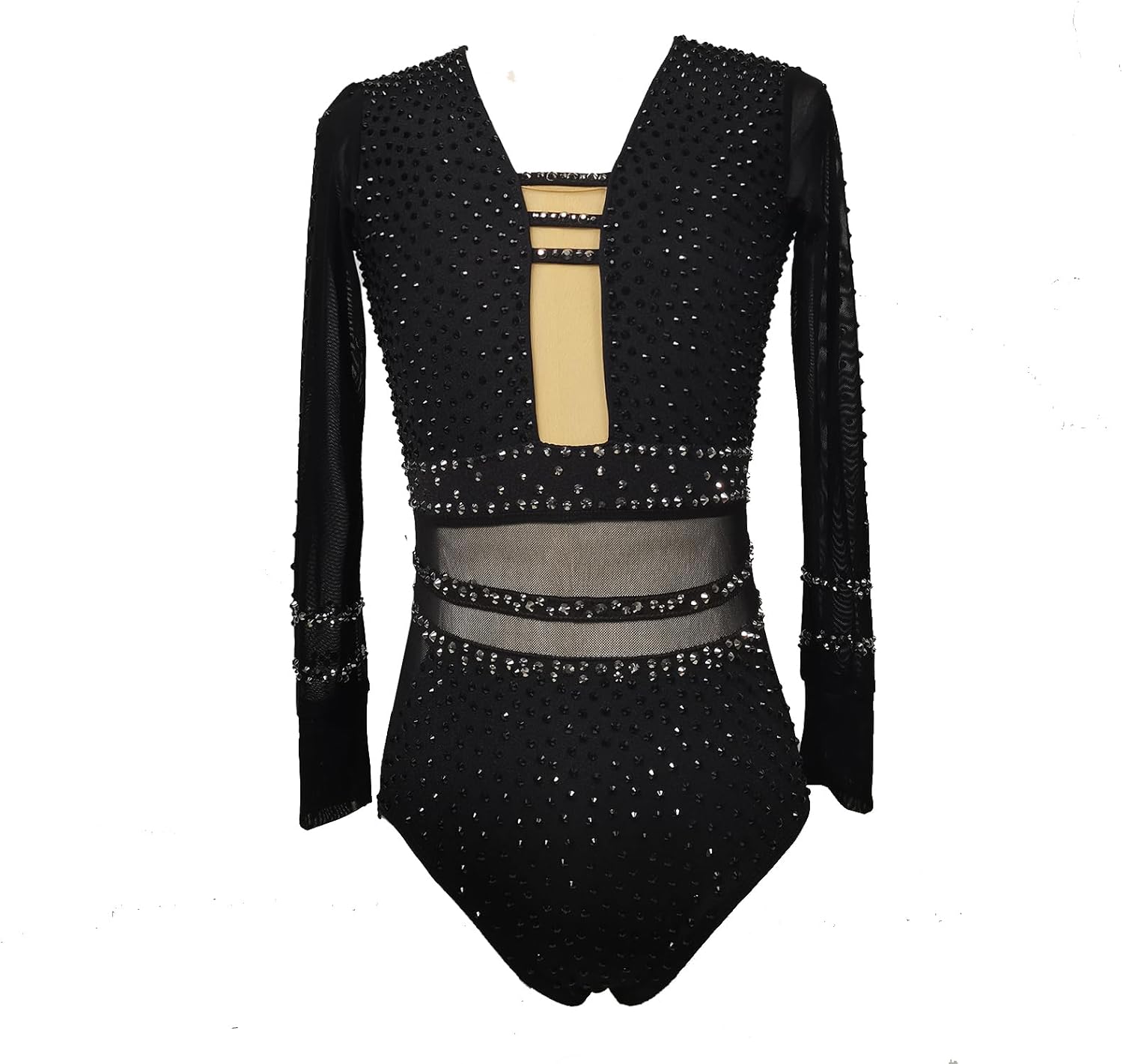 Women's Black Lyrical Dance Dress Modern Dance Pole Dance Performance Dress Black Full Diamond Decoration