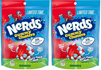Berry Punch Rush Gummy Clusters Candy Large 8 oz Bags Pack of 2, 1 lb Total, Crunchy & Gummy Texture, Sweet & Tangy Candy Bites