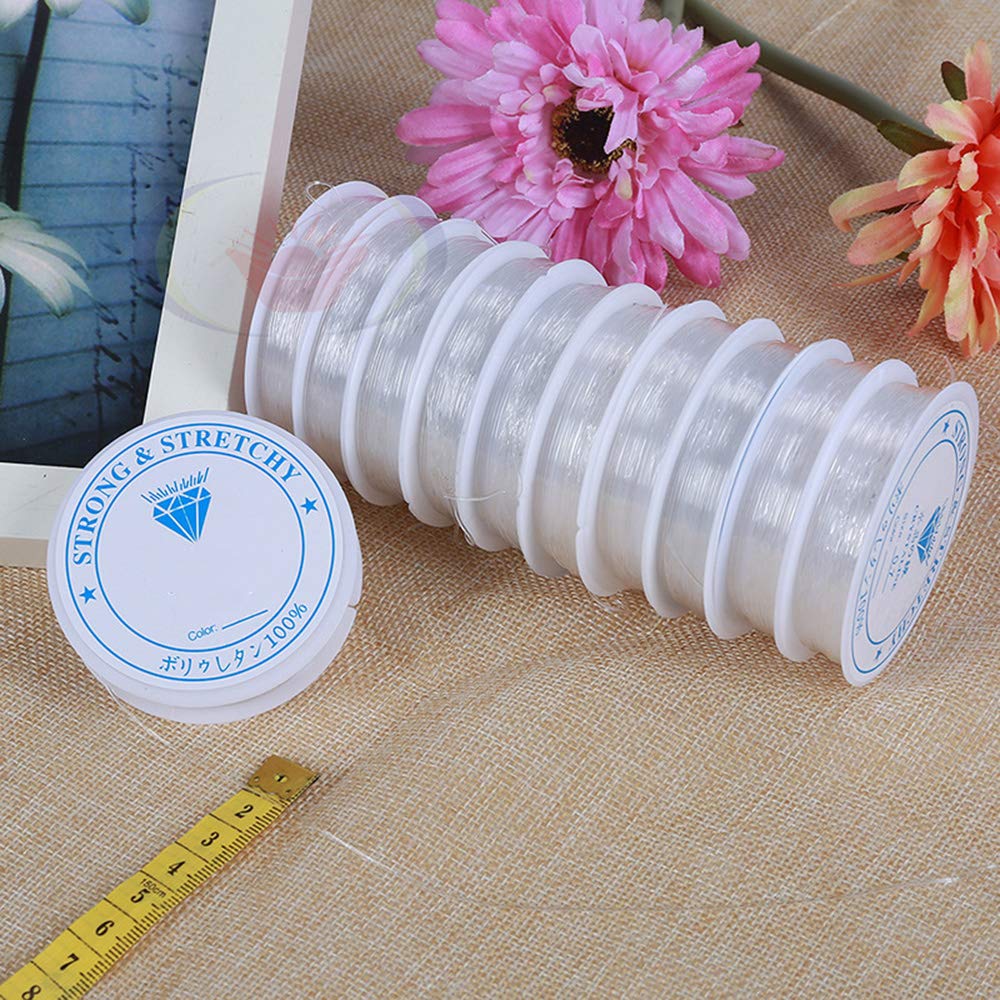 Swpeet 15 rotoli da 0,4 mm, 0,5 mm, 0,6 mm, 0,7 mm, 0,8 mm, 1 mm, filo elastico colorato e aghi per perline da 125 mm, con forbici a U, per gioielli
