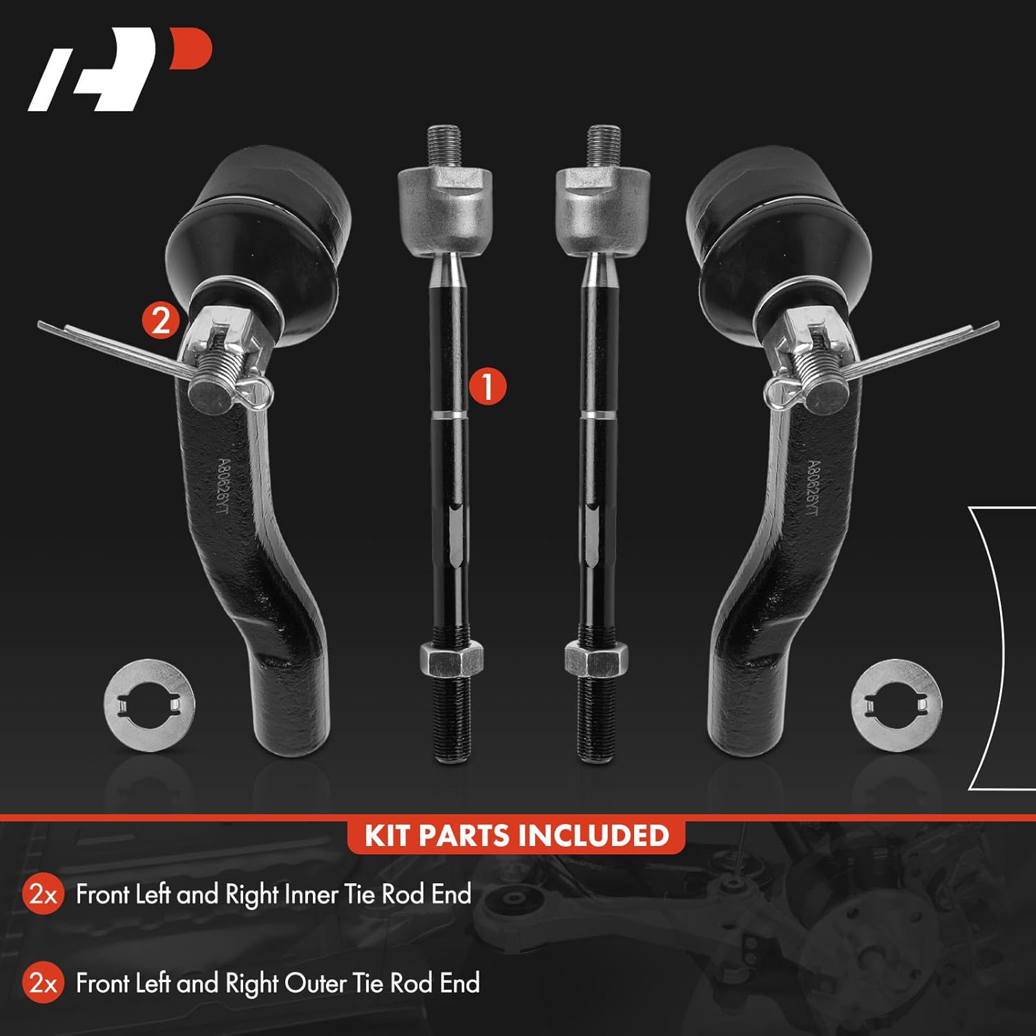 A-Premium Set of 4, Front Inner Outer Tie Rod End Kit, Compatible with Toyota Sienna 2003-2010