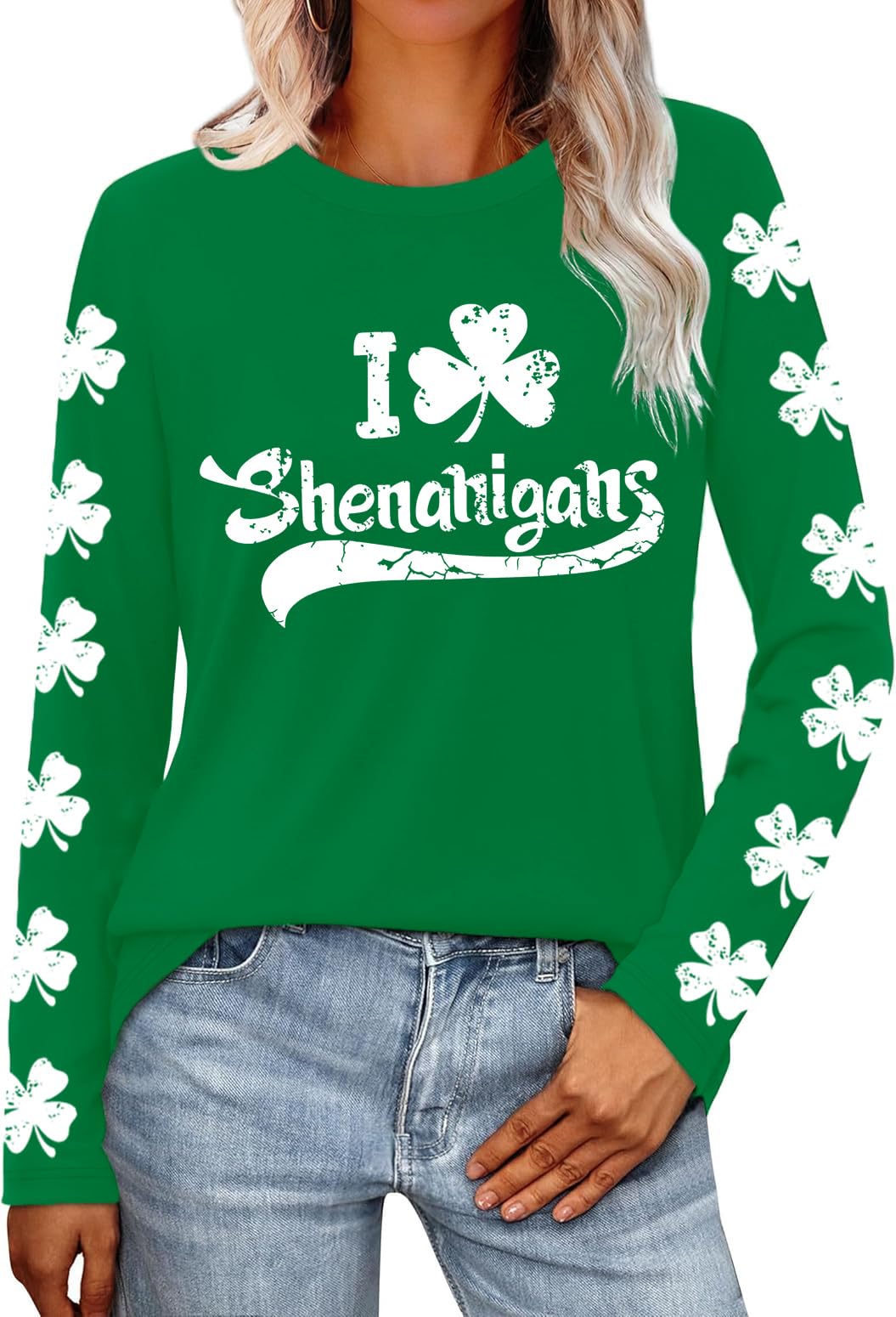 St Patricks Day Shirt Women Shamrock Shirts Lucky Irish Clover Tshirts Saint Patricks Day Long Sleeves