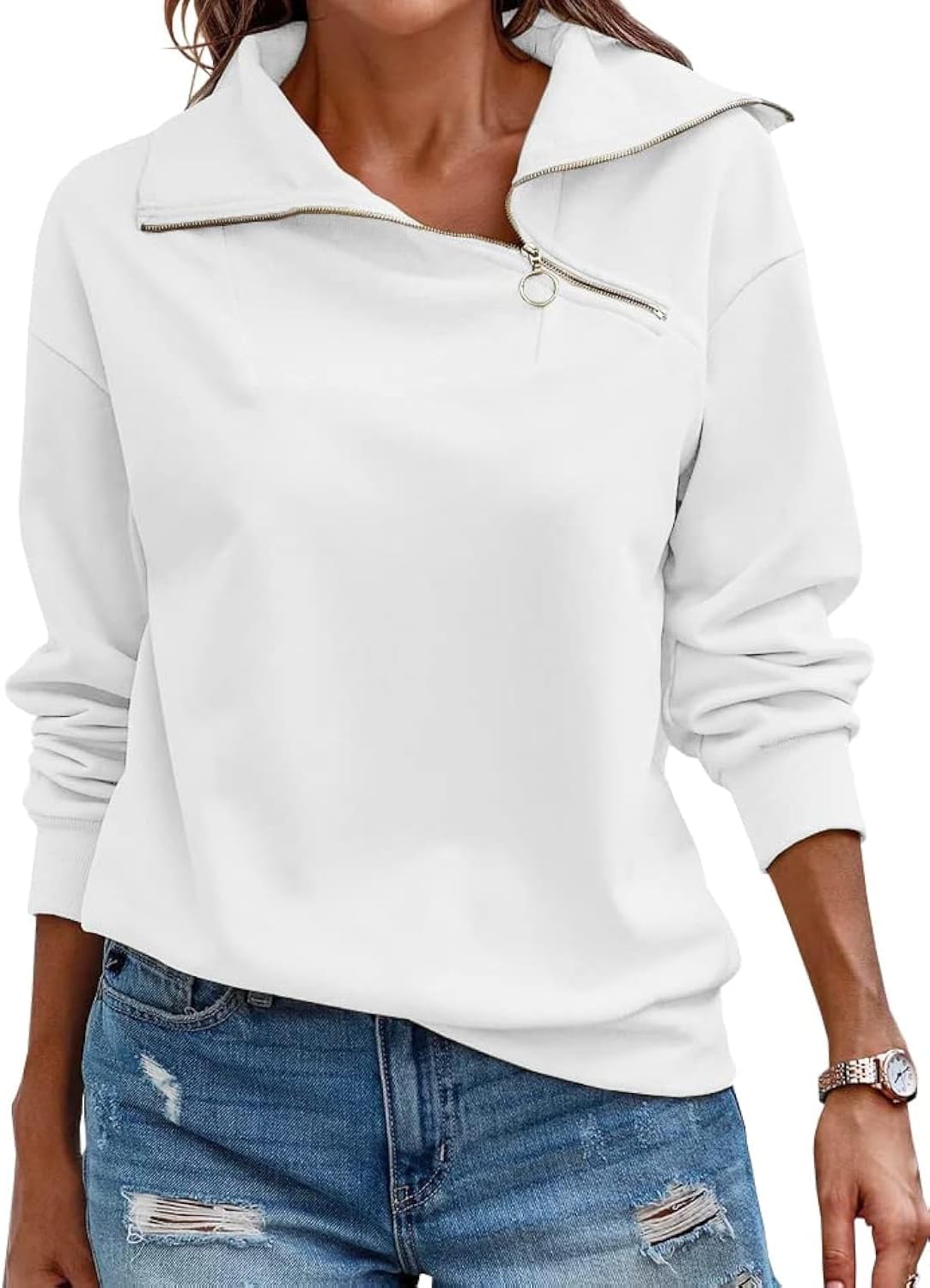 Womens Zipper Sweatshirt Turtleneck Long Sleeve Pullover Casual Loose Sweatshirts Top T Shirts