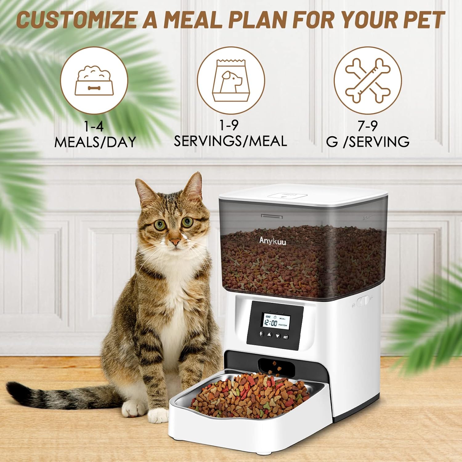 4L Automatic Cat Feeder Dog Food Dispenser with Timer and Voice Recording 10s and 1-6 Meals a Day/1-20 Servings Per Meal for Small and Medium Pets