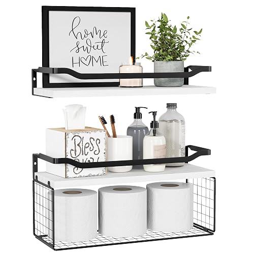 WOPITUES Bathroom Shelves Over Toilet with Protective Metal Guardrail |