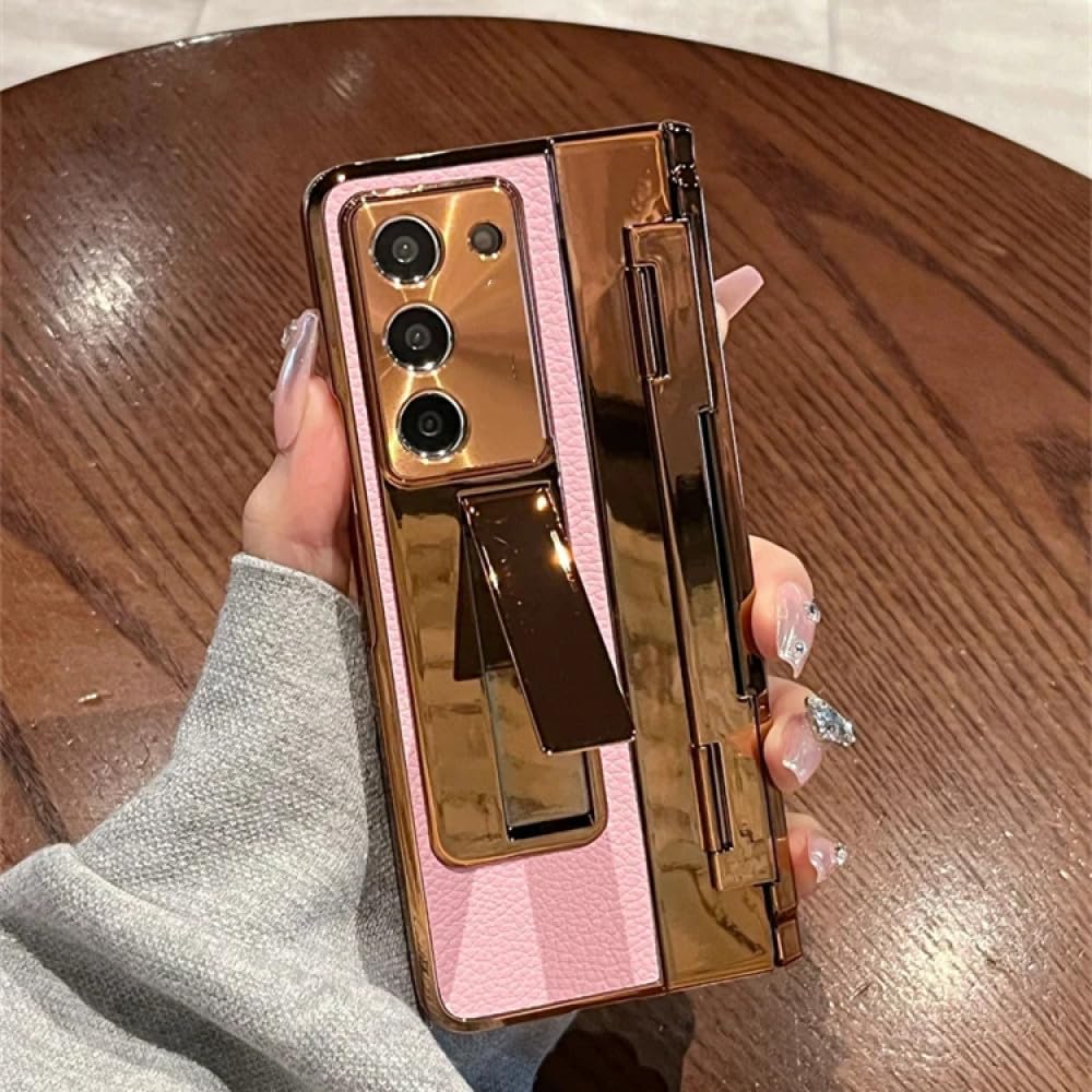 Housse Samsung Galaxy Z Fold 5 étui antichoc cuir or rose avec vitre écran