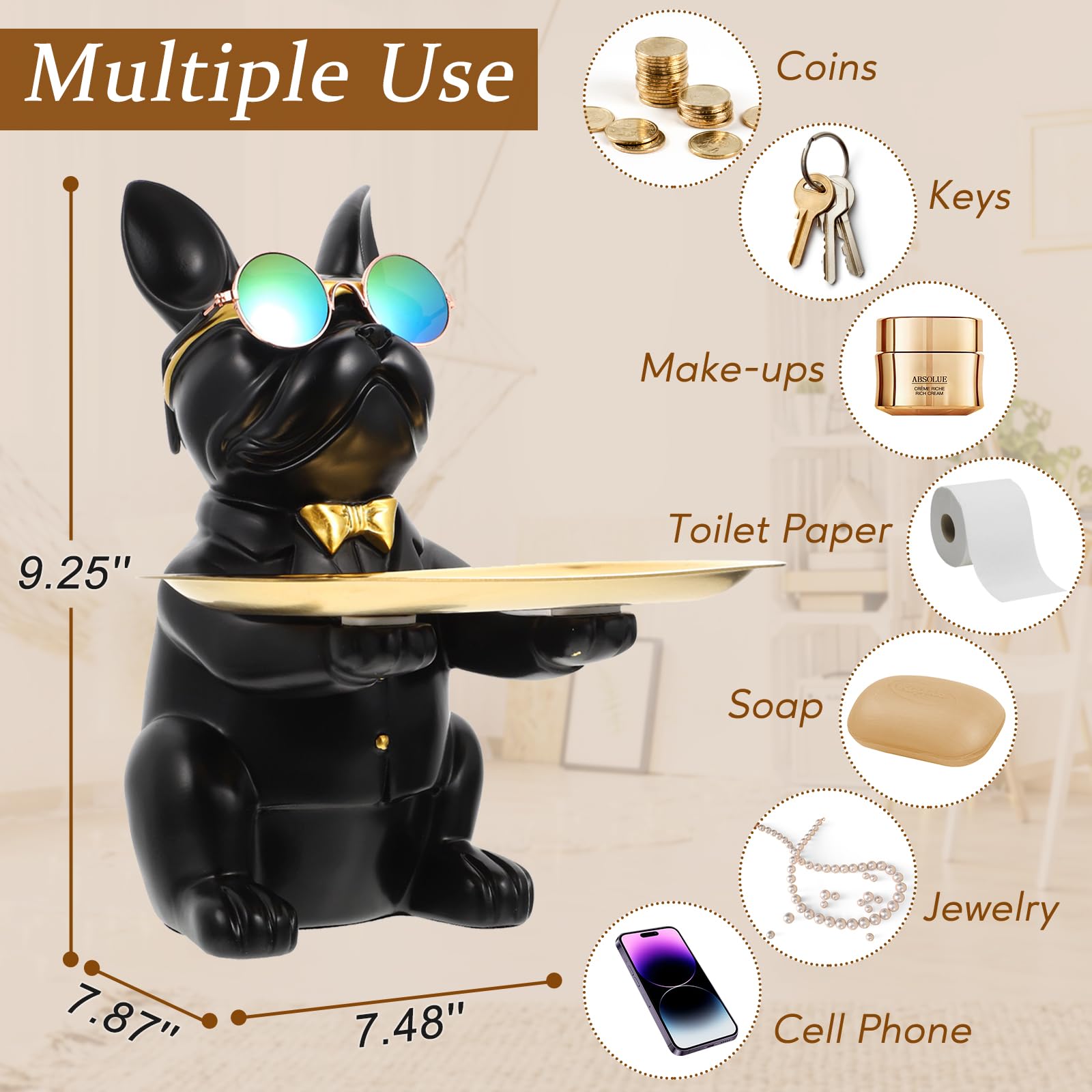 Amazon.co.jp: SuBleer フレンチブルドッグ像 室内装飾 犬の装飾 フレンチブルドッグ アクセサリー&ギフト  ブラックまたはブラウンの彫刻 ホームデコレーション コイン貯金箱 収納トレイ (ブラック) : ホーム＆キッチン