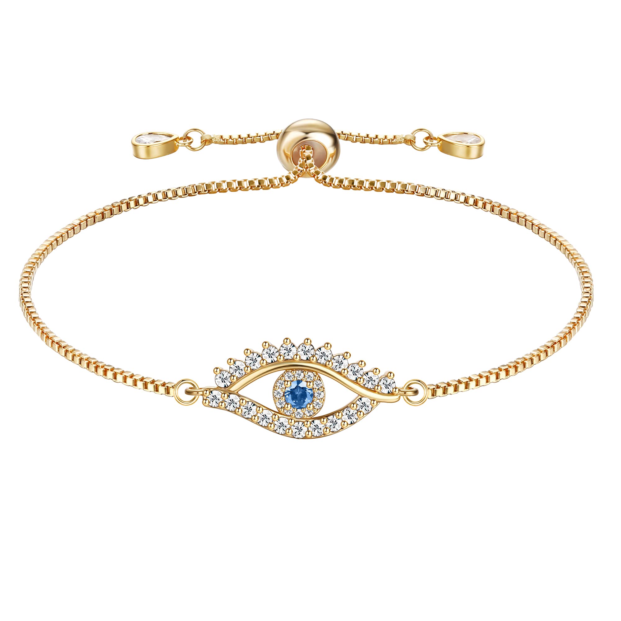 Kakonia18K Gold Plated Evil Eye Bracelet for Womens Dainty Simple Handmade Bracelet Adjustable Slider Chain Bracelets Evil Eye Jewellery Gift