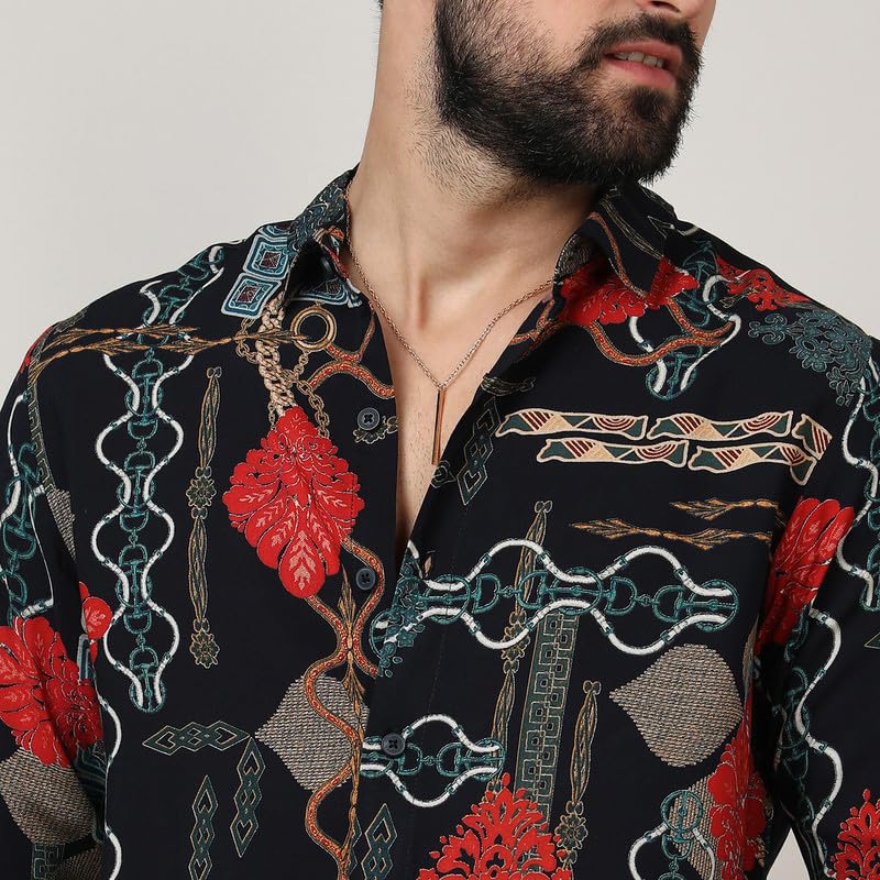 Image of CAHOOT Men's Self-Design Striped Shirt for Casual Wear | Spread Collar | Long Sleeve | Button Closure | Shirt Crafted with Comfort Fit for Everyday Wear
