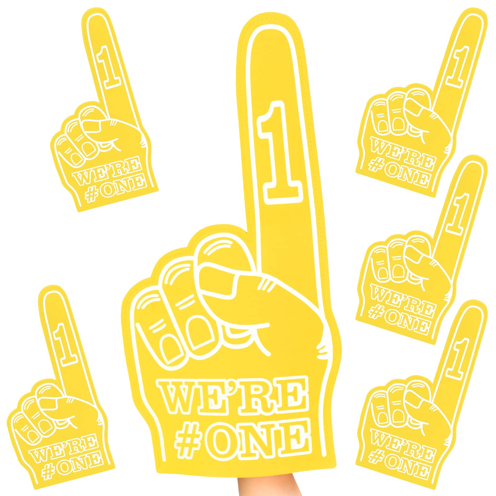 Giant Foam Finger 6 Pack We're Number 1 Foam Hand 18 Inch Football Baseball Fan Cheerleading for Sports Celebration Pom Poms Noise Maker for Sporting