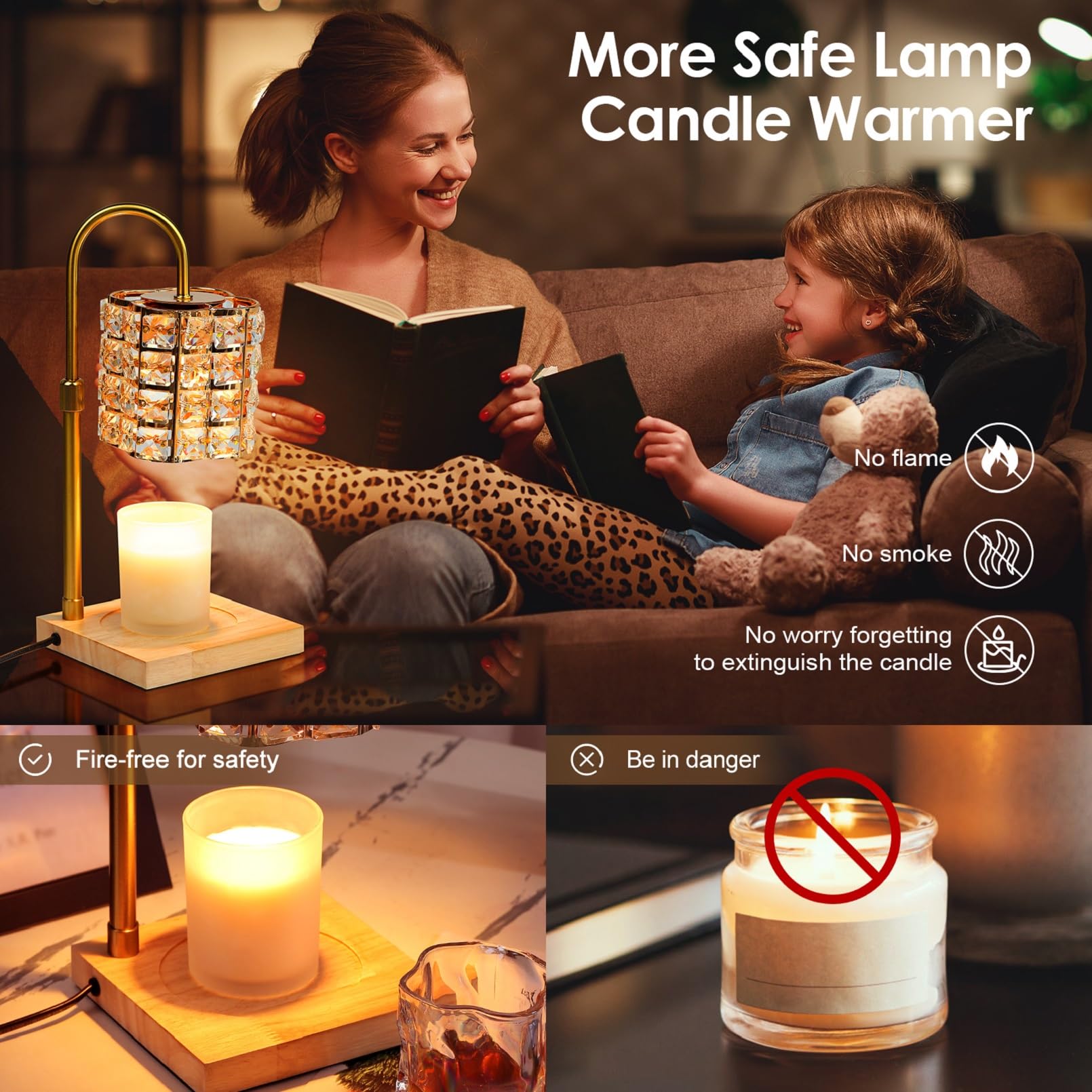 Cuteefun Lampada Scaldacandela con Timer, Diffusore Candle Elettrico con 2 Lampadine, Dimmerabile e Regolabile in Altezza, Candle Bruciatore per Candele Aromatiche, Decorazioni per la Casa