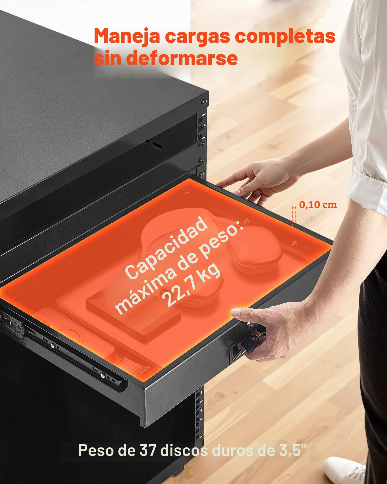 VEVOR Cajón para Montaje en Rack de 2U, Carga de 22,68 kg, Cajón Deslizante con Cerradura y Orificios para Gestión de Cables, para Rack o Gabinete de AV para Servidores de Equipos de Red de 48,26 cm