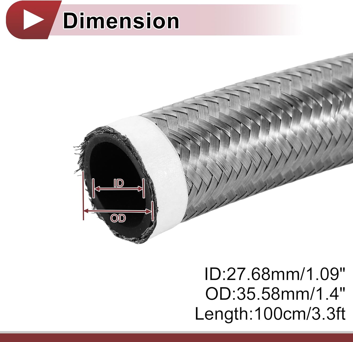 1 Pcs AN20 Fuel Line Hose 3.3ft Vacuum Hose Automotive 20AN CPE Fuel Hose Silver Tone CPE Rubber,Stainless Steel Braided