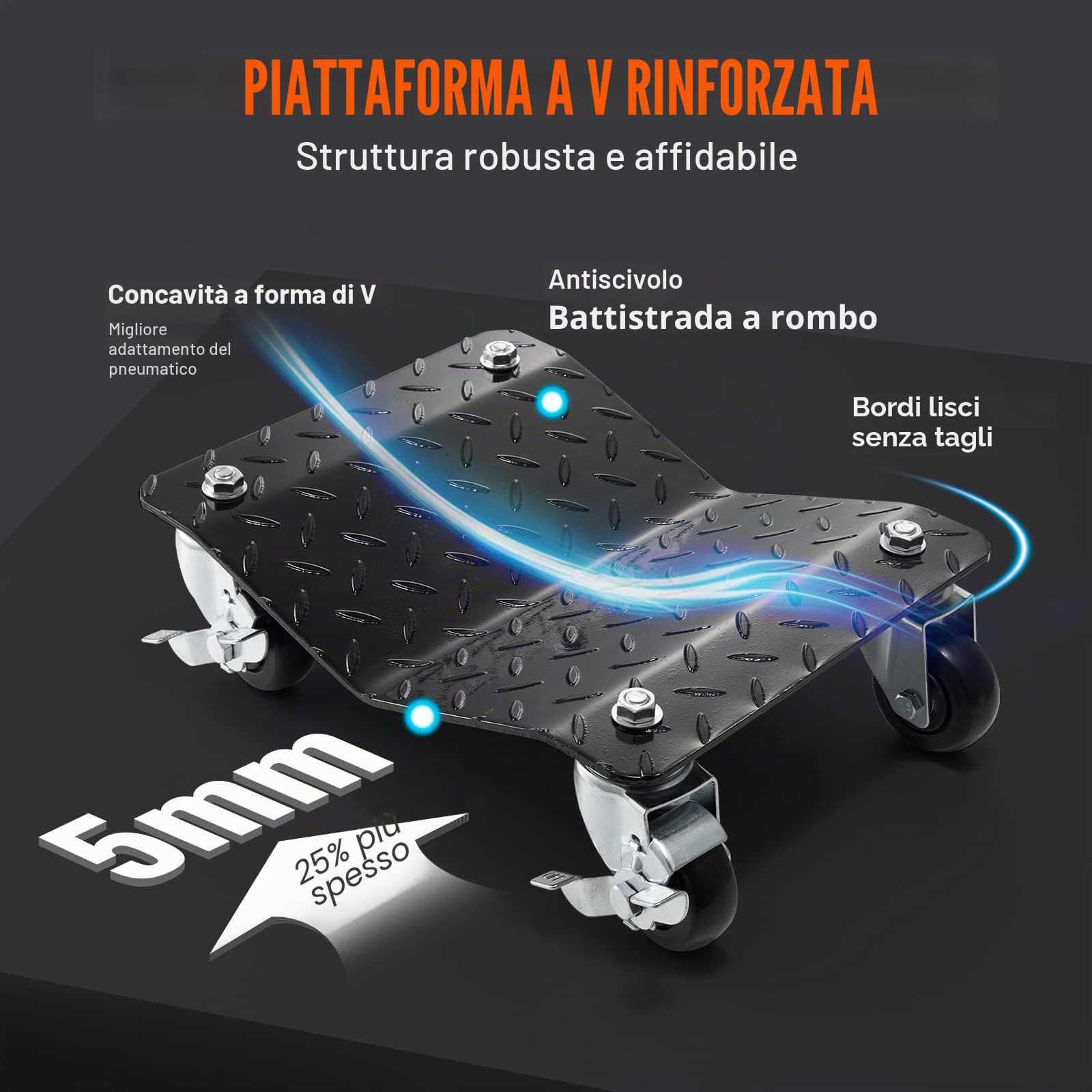 VEVOR Carrello Sposta Auto Moto Sottoruote 2 Pezzi Carico Singolo 700kg Carico Max. Totale 1400 kg, Pedana Carrello Sposta Auto Ausilio di Manovra Posizionatore per Veicoli Ruote Adattabile 0-30,5 cm