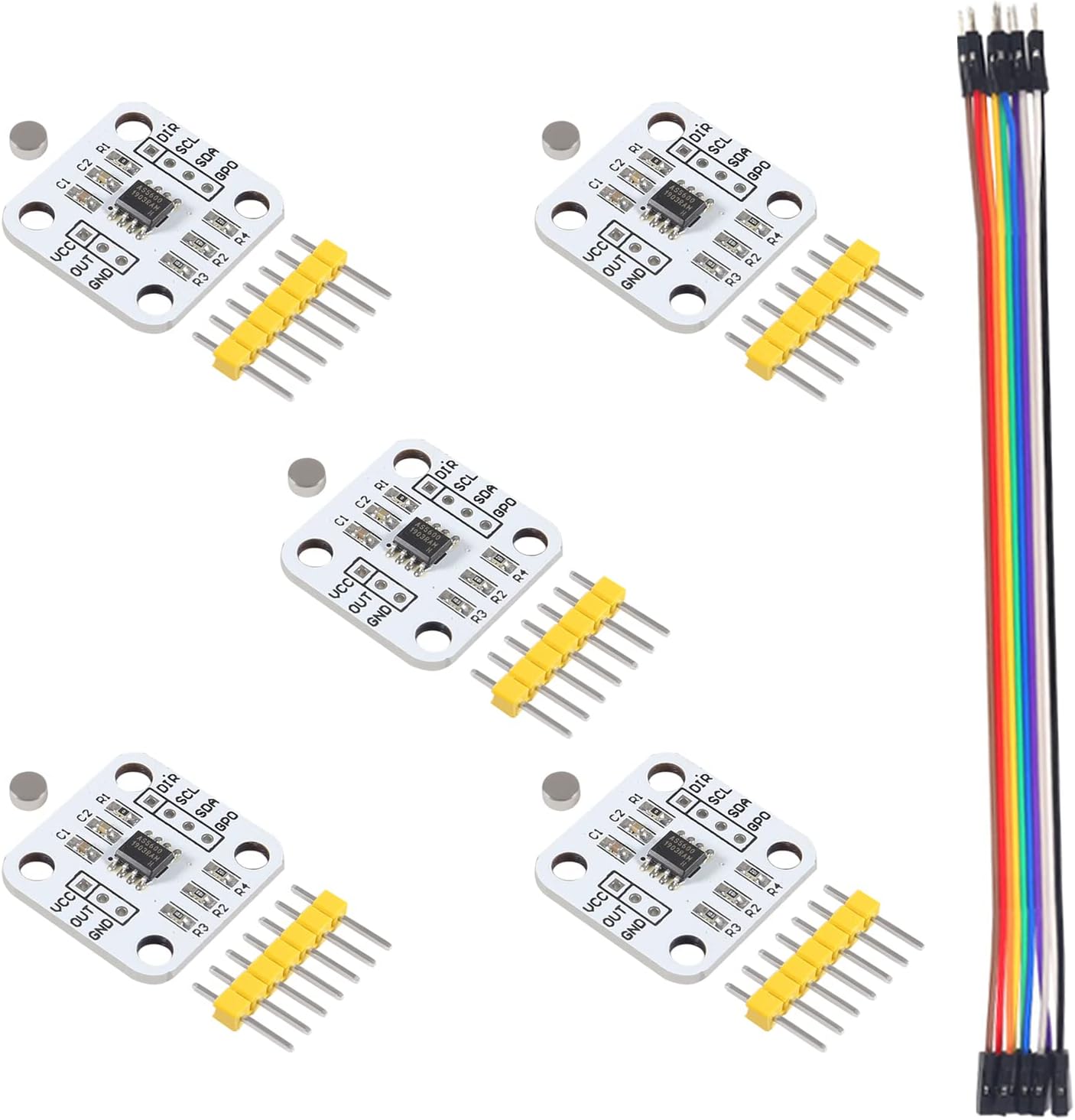 DIANN 5pcs AS5600 Magnetic Encoder 12bit 3.3V High Precision Magnetic Induction Angle Measurement Sensor Module with Cable