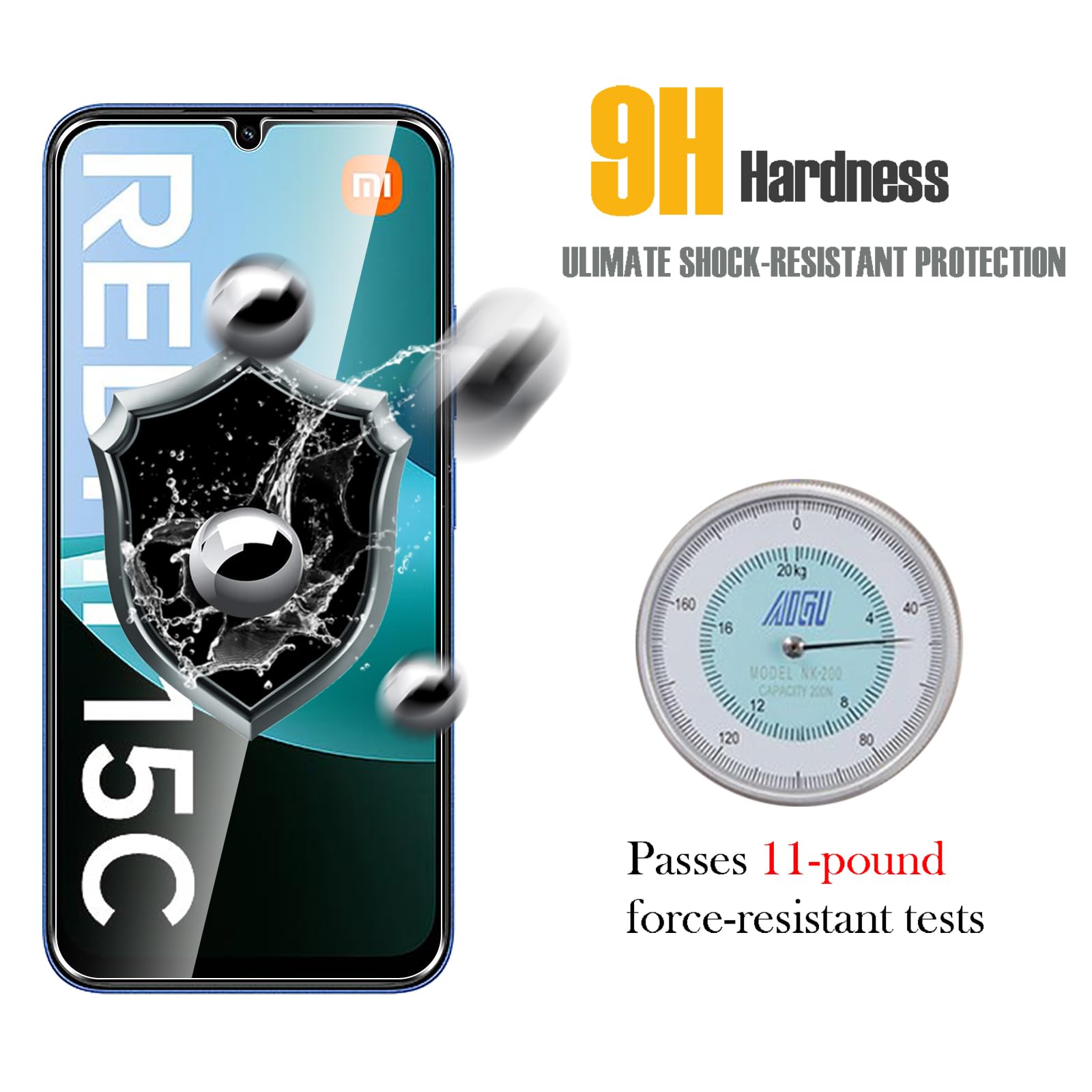 WFTE [Lot de 2 Verre Trempé pour Xiaomi Redmi 15C 4G/5G/Xiaomi Poco C85, 0,26mm Film de Protection D'écran avec Haute Transparence à 99%, Anti-Trace Protecteur avec Dureté 9H Glass pour Redmi 15C