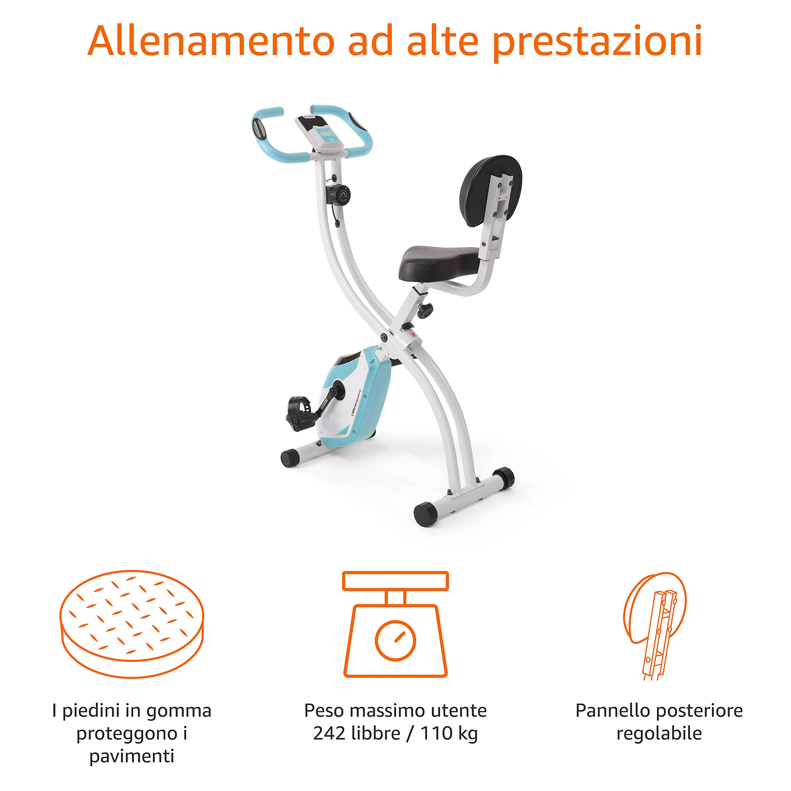 Ultrasport F-Bike Cyclette da Casa Pieghevole I Cyclette Pieghevole da Casa fino a 130 KG con Sella Extra Confortevole, LCD Display e Sensori delle Pulsazioni, Cyclette da Camera