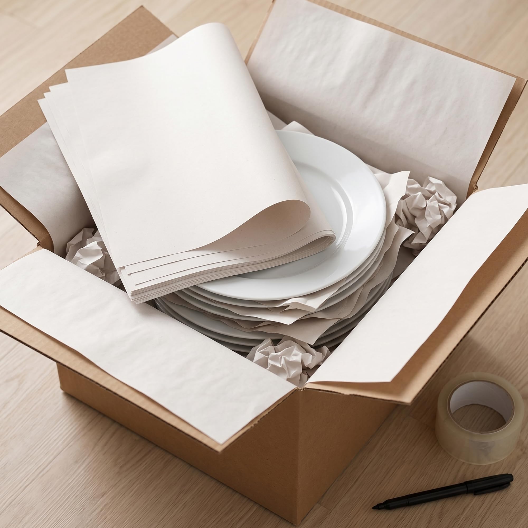 CHUENHEI 500 Stück Packpapier Umzug, 42x29.7cm Verpackungspapier Seidenpapier Verpackungsmaterial, Weiß Umzugspapier für Geschirr Empfindliche Gegenstände Porzellan Glasverpackung