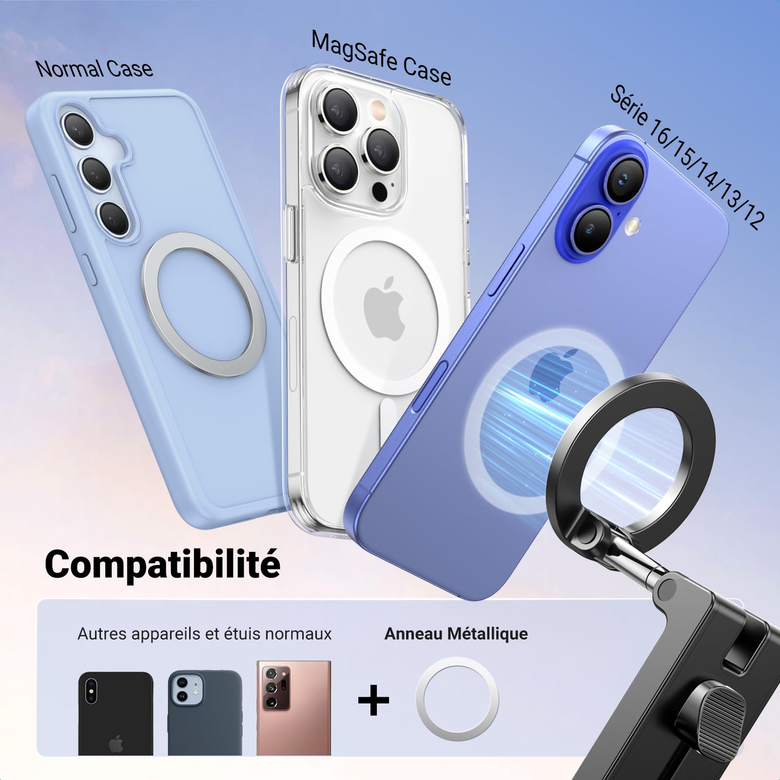 UGREEN Support Téléphone Avion Magnétique, Accessoire de Voyage Universel Portable Pliable Rotation à 360 Degrés Compatible avec MagSafe iPhone 17 Pro Max Air 16 15 14 13 12 Galaxy S25 S24