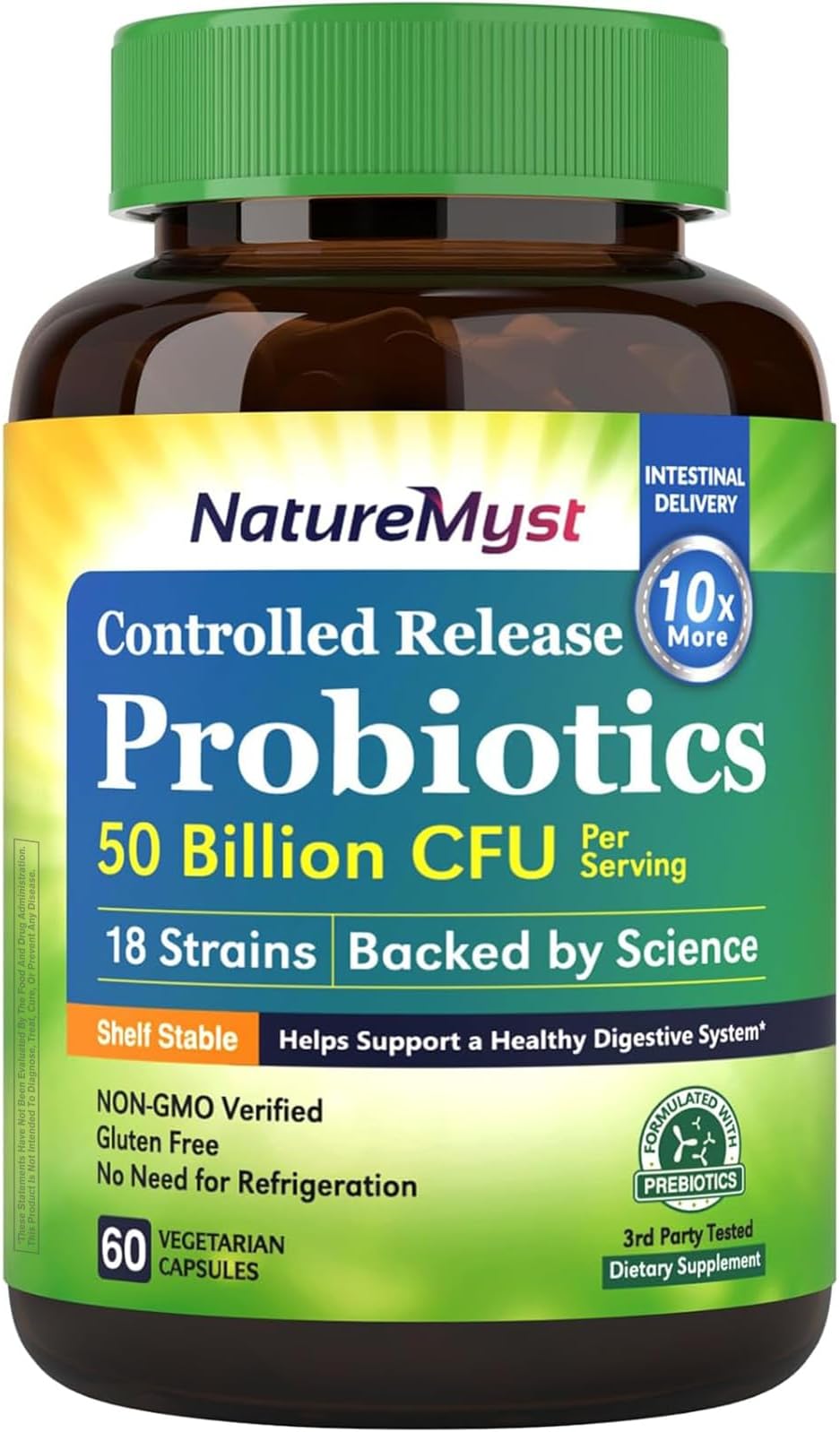 NatureMyst Probiotics 50 Billion per Serving, 18 Probiotic Strains, 60 Veggie Capsules - Non-GMO, Gluten Free