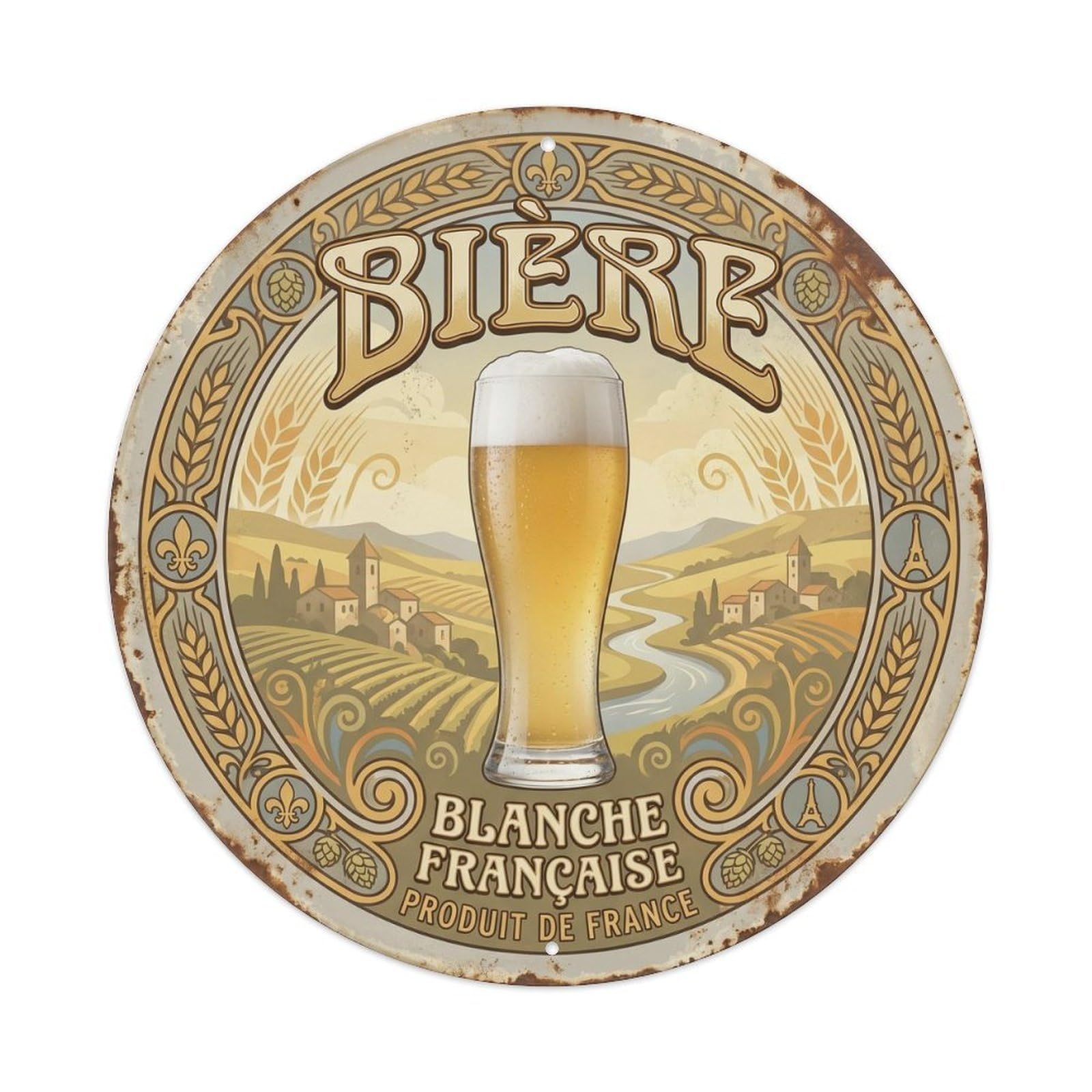 Olyhtr 8X8inch Classic Style Craft Beer Beverage French Pub Brewery Cuisine Travel Metal Tin Sign