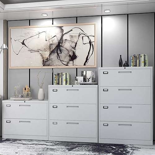 Miniatura 5 de Yizosh Archivador de 4 cajones blanco con cerradura, archivador para oficina en casa, gabinete de almacenamiento de archivos de oficina con cierre