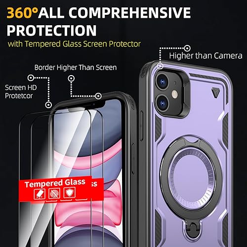 Miniatura 3 de para iPhone 11 Funda Magnética, para iPhone XR Compatible con MagSafe, con 1 Protector de Pantalla, Soporte de Anillo de 360 Integrado, Grado