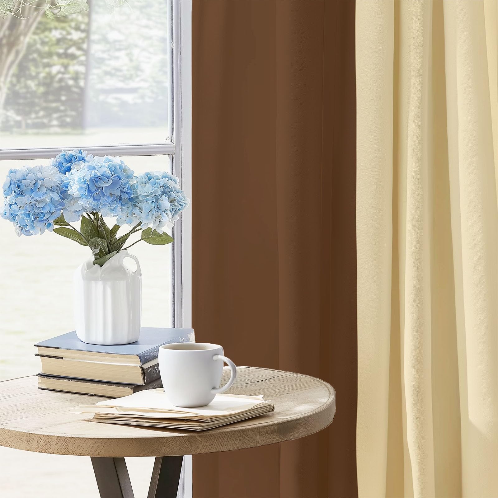 solant Anti-Froid Doux, Rideaux Thermiques 91.5L X 160H cm (2 Panneaux), Carrés verticaux Simples pour Chambre de Bébé, Brun Clair