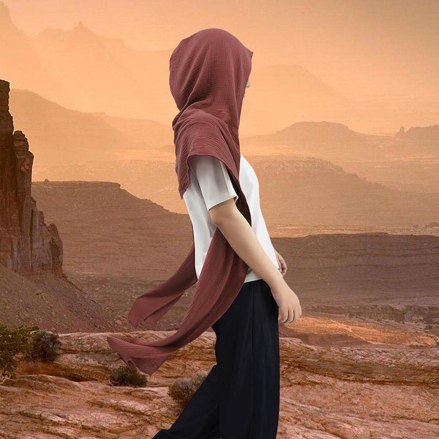 Women Men Shawl Hooded Scarf Cape Multifunctional Linen Cotton Rave Hood Shawls