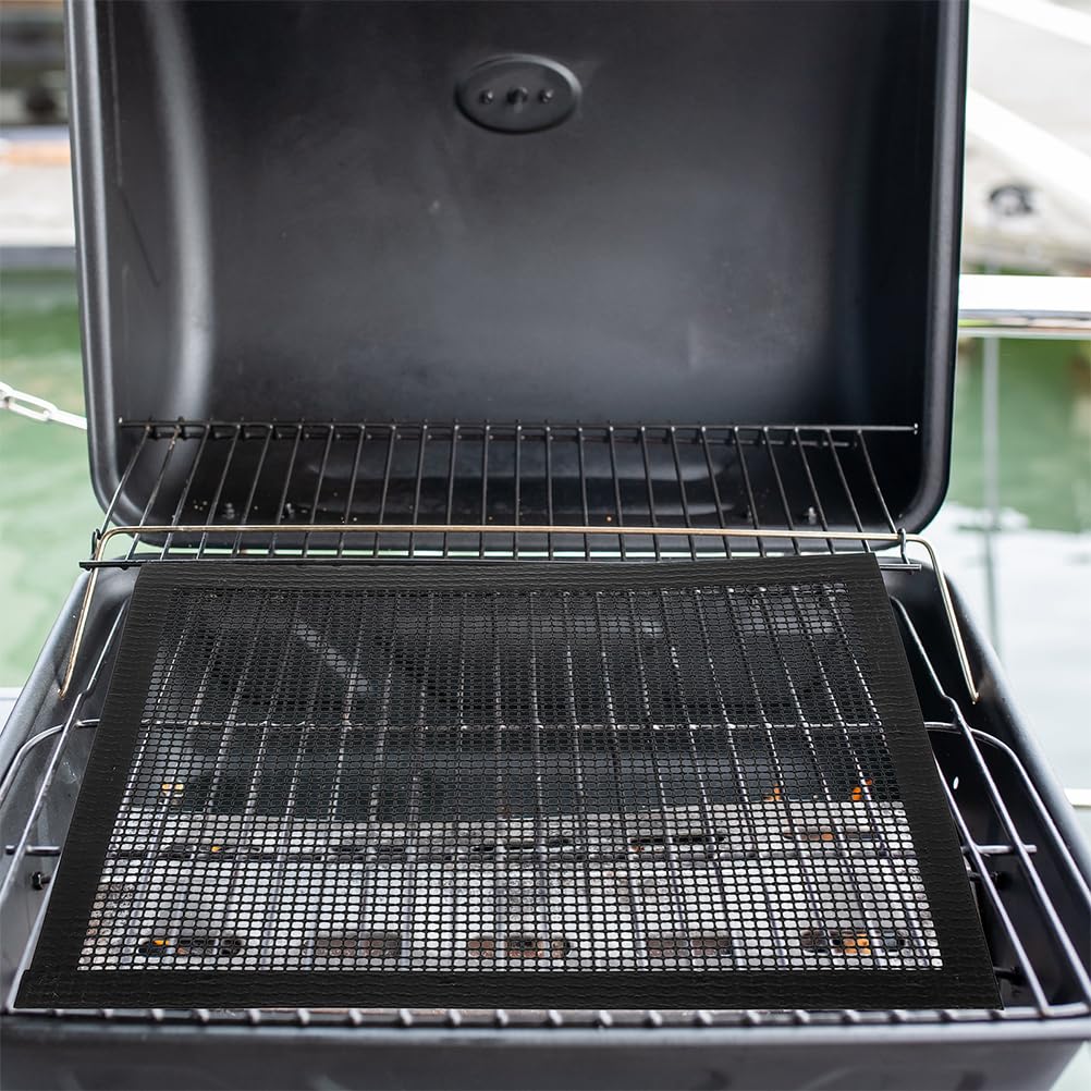 Alfombrilla para Parrilla de Barbacoa Negra 3piezas Malla Ptfe | Fibra de Vidrio Recubrimiento Ptfe, Fácil de Limpiar y Resistente a Altas Temperaturas, para Picnic Exterior y Reuniones