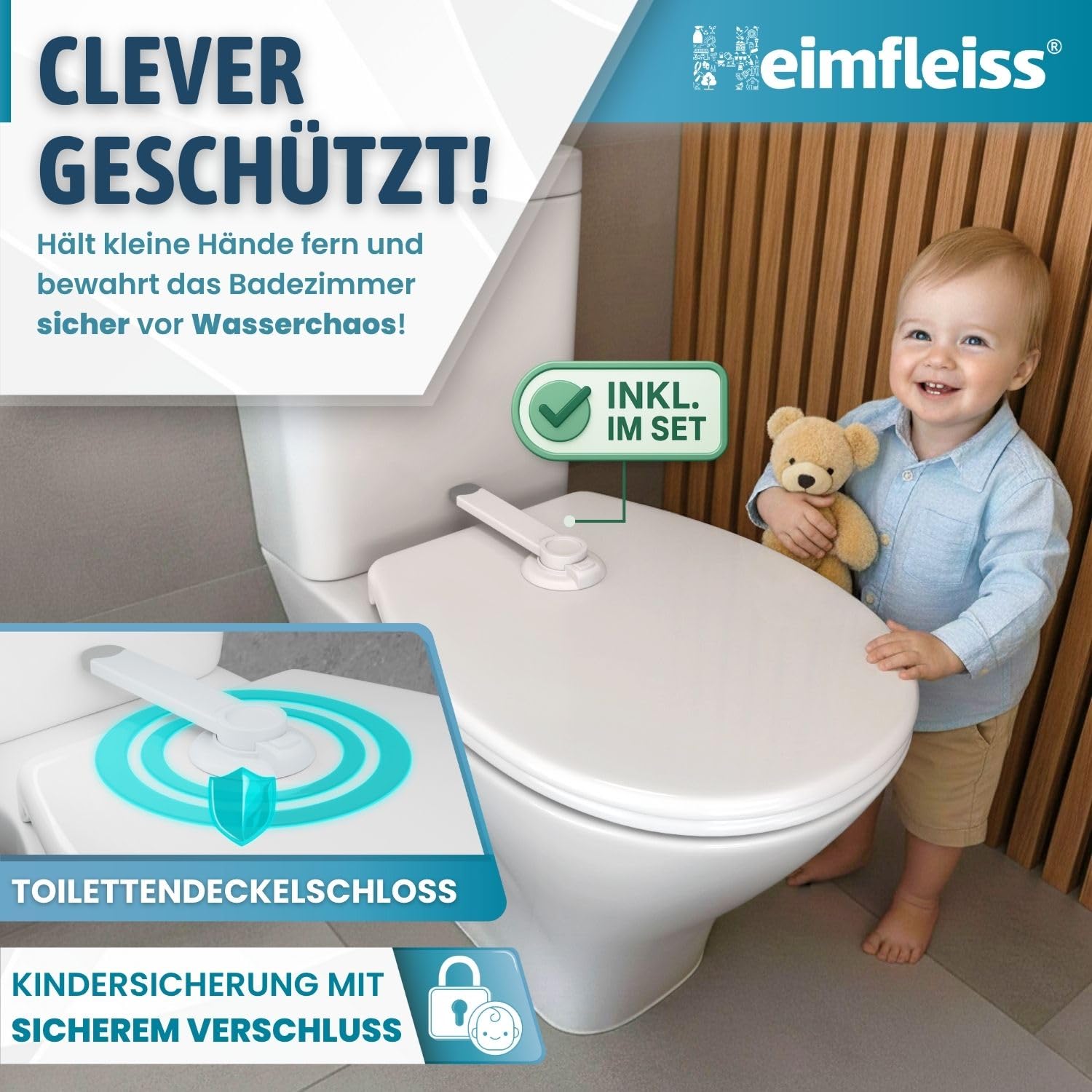 Heimfleiss® Toilettendeckel mit Kindersitz inkl. KINDERSICHERUNG | Antibakterieller Duroplast Klodeckel mit Kindereinsatz | Familien Toilettensitz mit Absenkautomatik | Kinder Klobrille mit Kindersitz