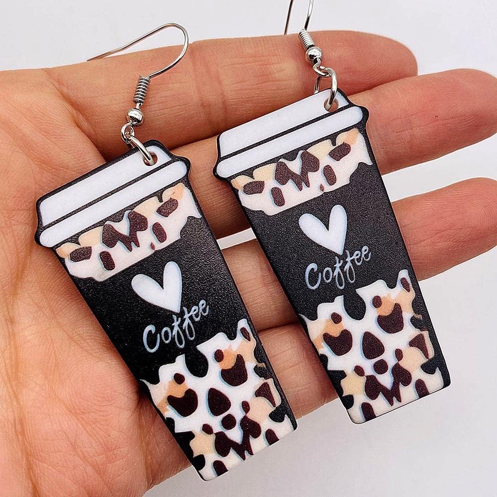 Acrylic Coffee Cafe Drinks Dangle Drop Earrings for Coffee Lover
