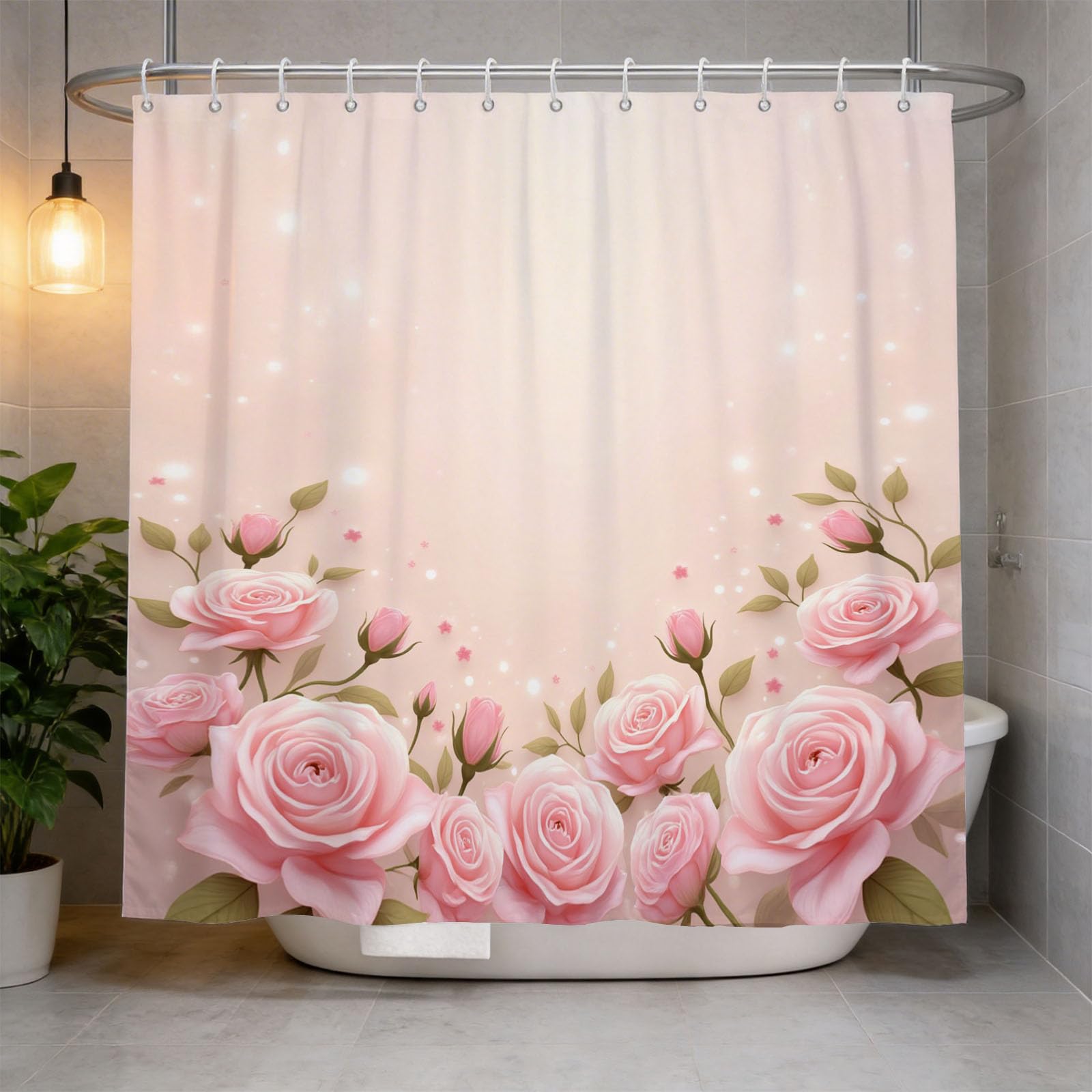 Hongduo 3D Rose Printed Shower Curtain for Stalls Bathtubs Girls Bathroom Decor Shower Curtain Set Polyester Fabric Waterproof 180x200cm/71X79 Inch with Hooks