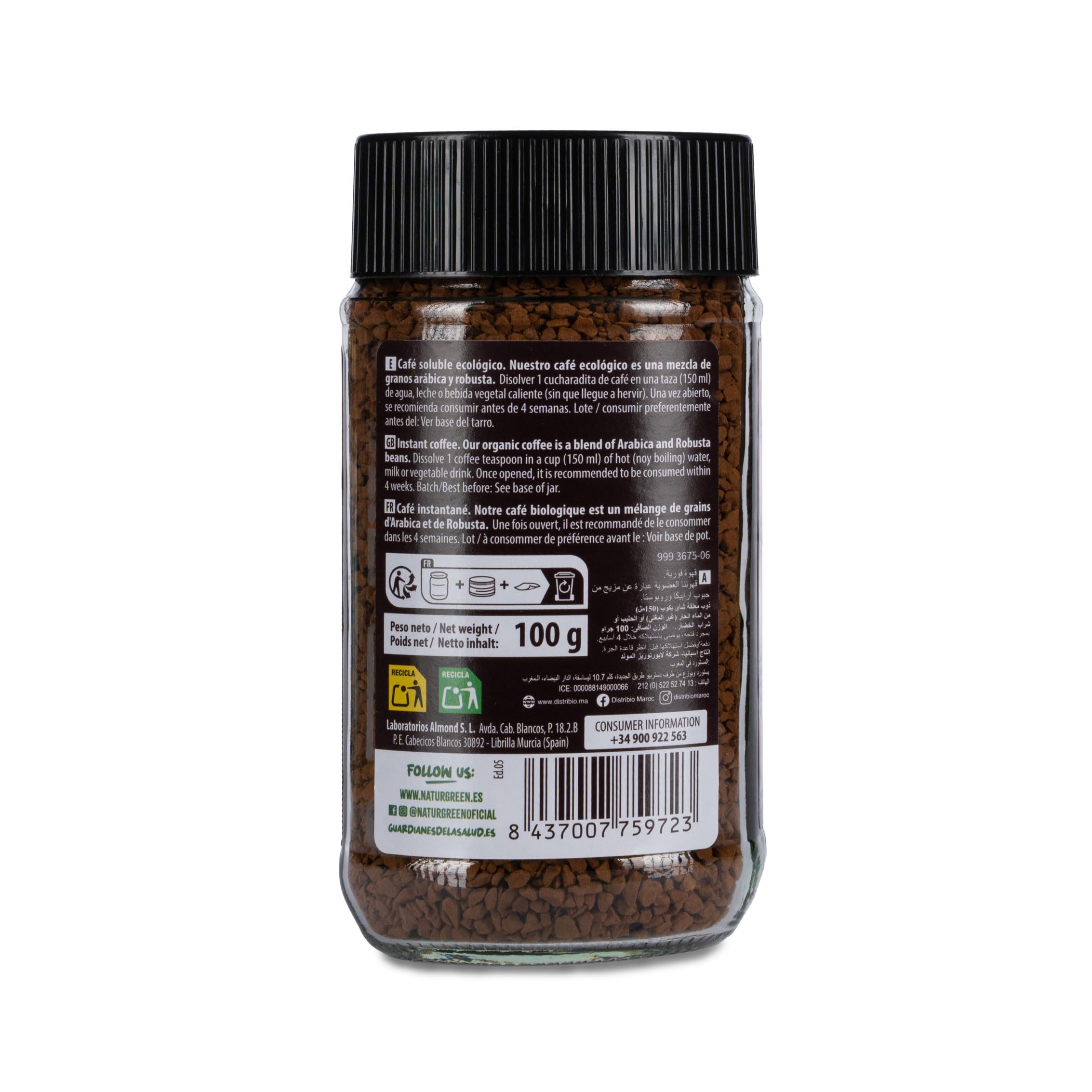 NaturGreen - Biocoffee Instant, Pack 6 x 100 g, Café Soluble Instantáneo, Vegano