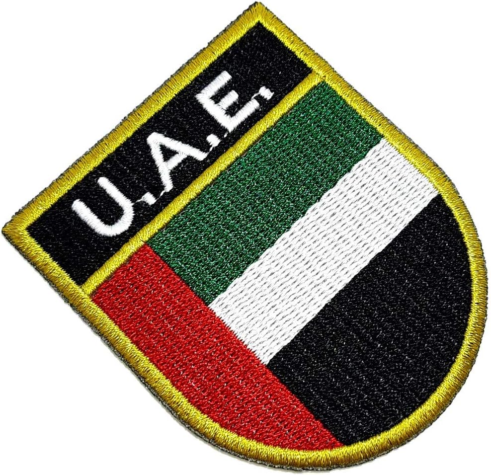 BP0210ET 01 BR44 United Arab Emirates UAE Flag Embroidered Patch Gold Border Uniform Kart Kimono, Iron or Sew