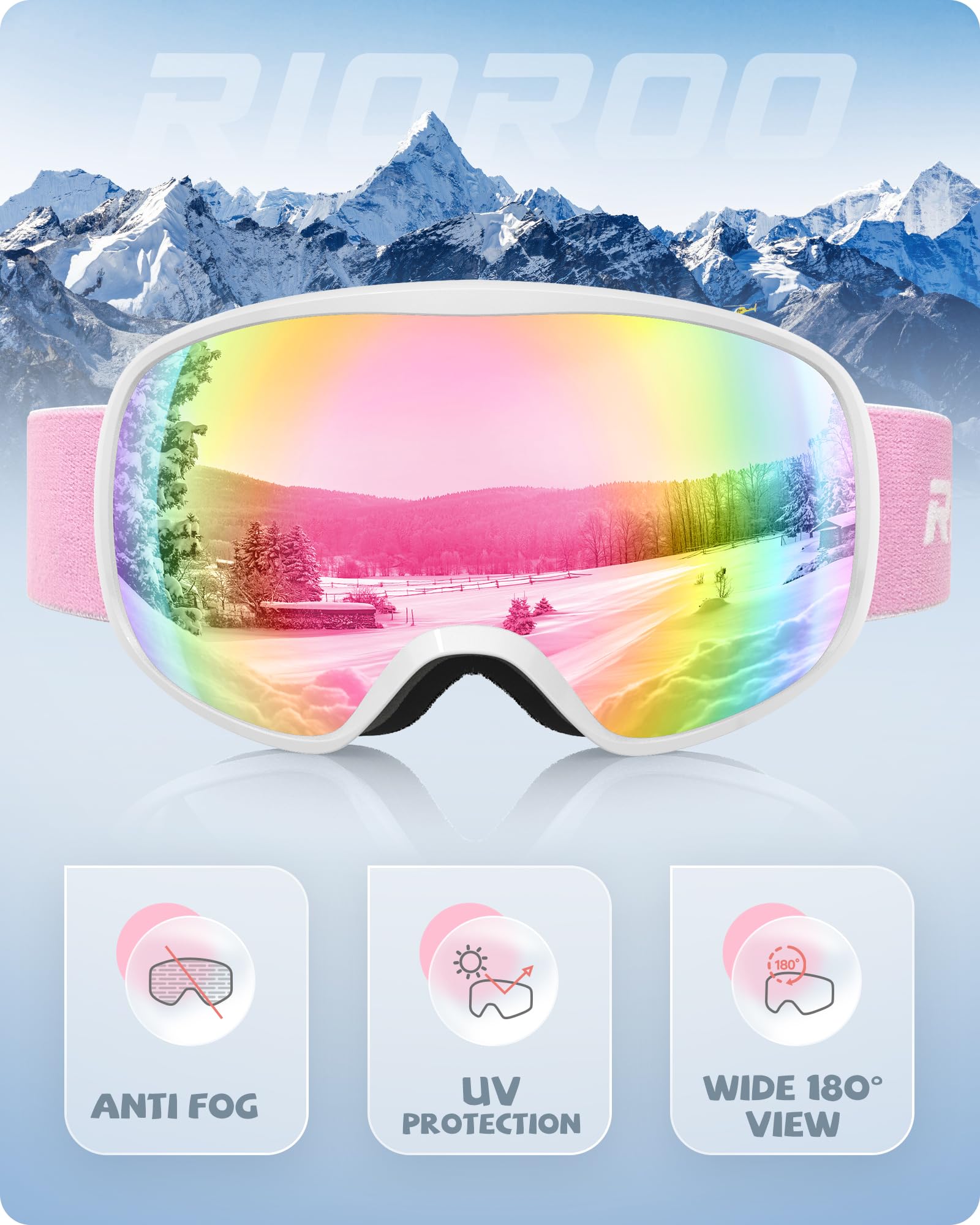 Lunettes de Ski Masques Snowboard qualité supérieure pour Enfant 3 à 14 Ans pour Garçons et Filles100% OTG Protection UV Anti-Buée Coupe-Vent Ski Masques Snowboard-double lentille